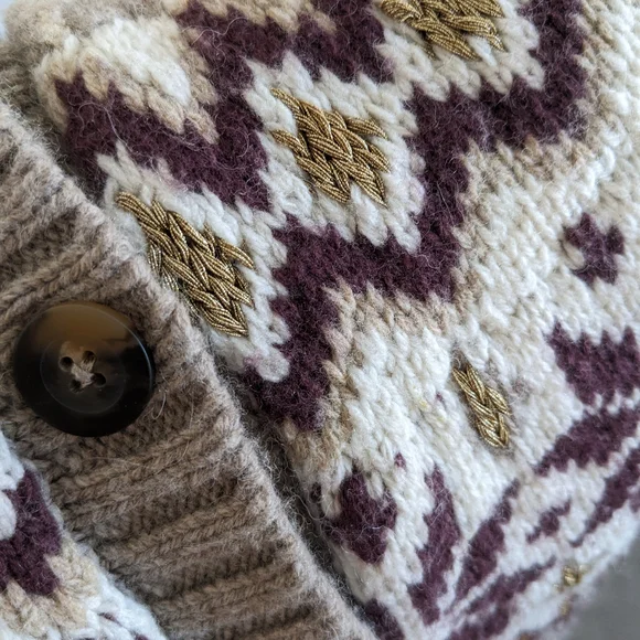 Boden Cream & Brown Fair Isle Wool Cardigan - Picture 7 of 9